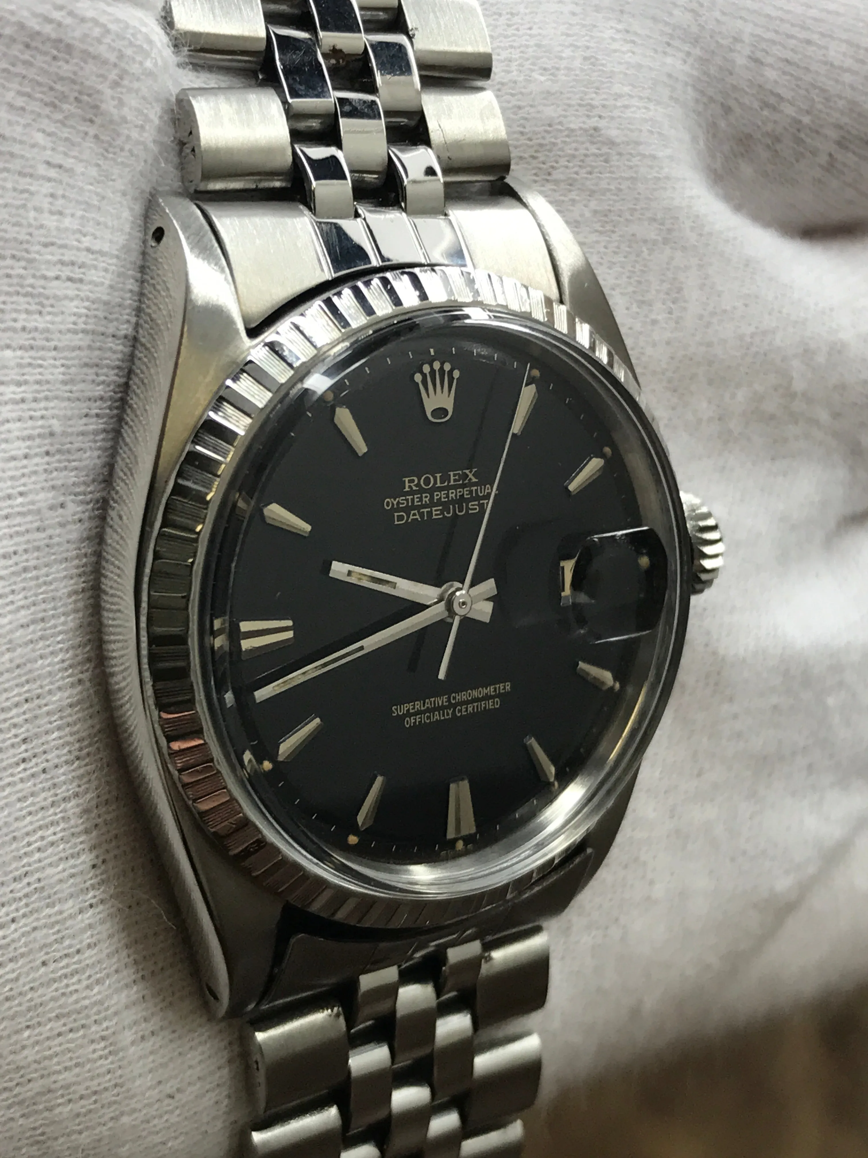 Rolex Datejust 36mm Custom Bracelet 1603 Black Gilt Dial Automatic Watch