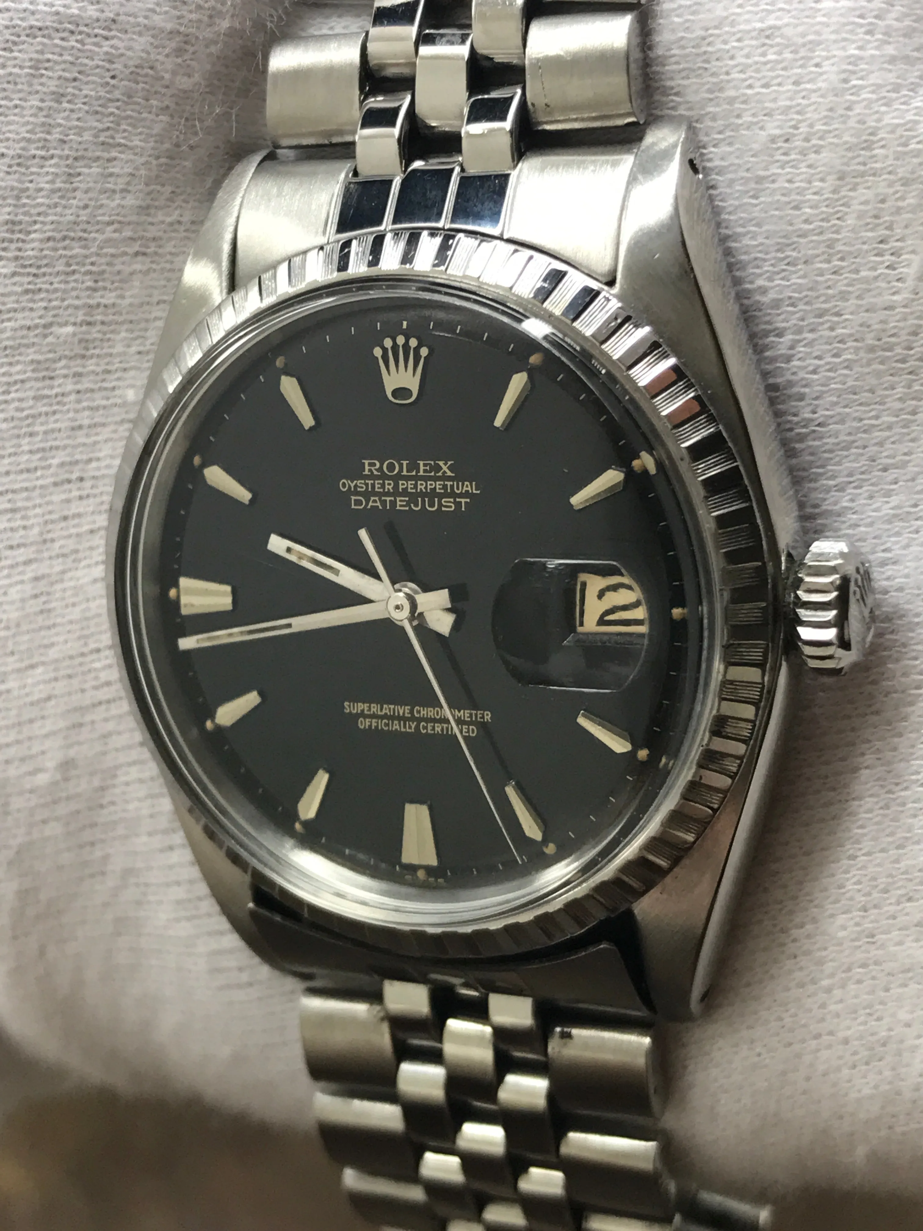 Rolex Datejust 36mm Custom Bracelet 1603 Black Gilt Dial Automatic Watch