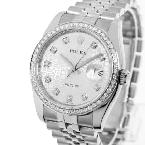 Rolex Datejust 36mm Stainless Steel Silver Diamond Dial & Diamond Bezel 116234