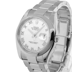 Rolex Datejust 36mm Stainless Steel White Roman Dial Smooth Bezel 116200