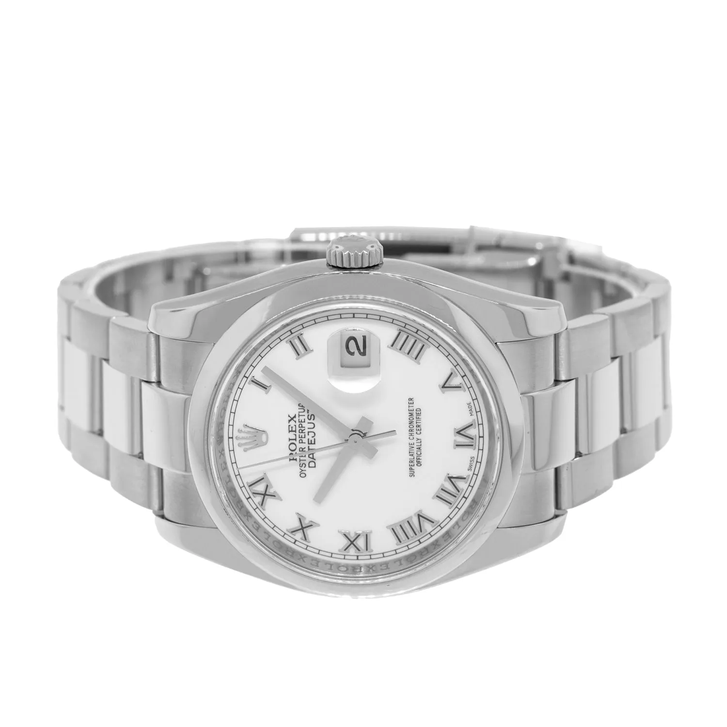 Rolex Datejust 36mm Stainless Steel White Roman Dial Smooth Bezel 116200