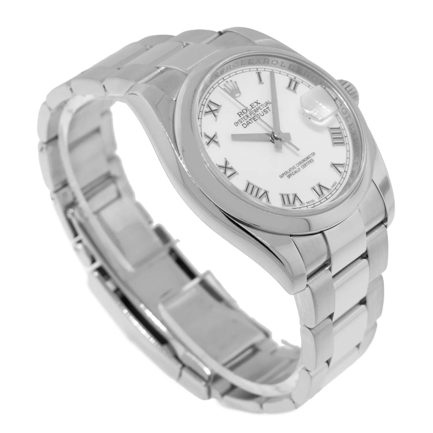 Rolex Datejust 36mm Stainless Steel White Roman Dial Smooth Bezel 116200