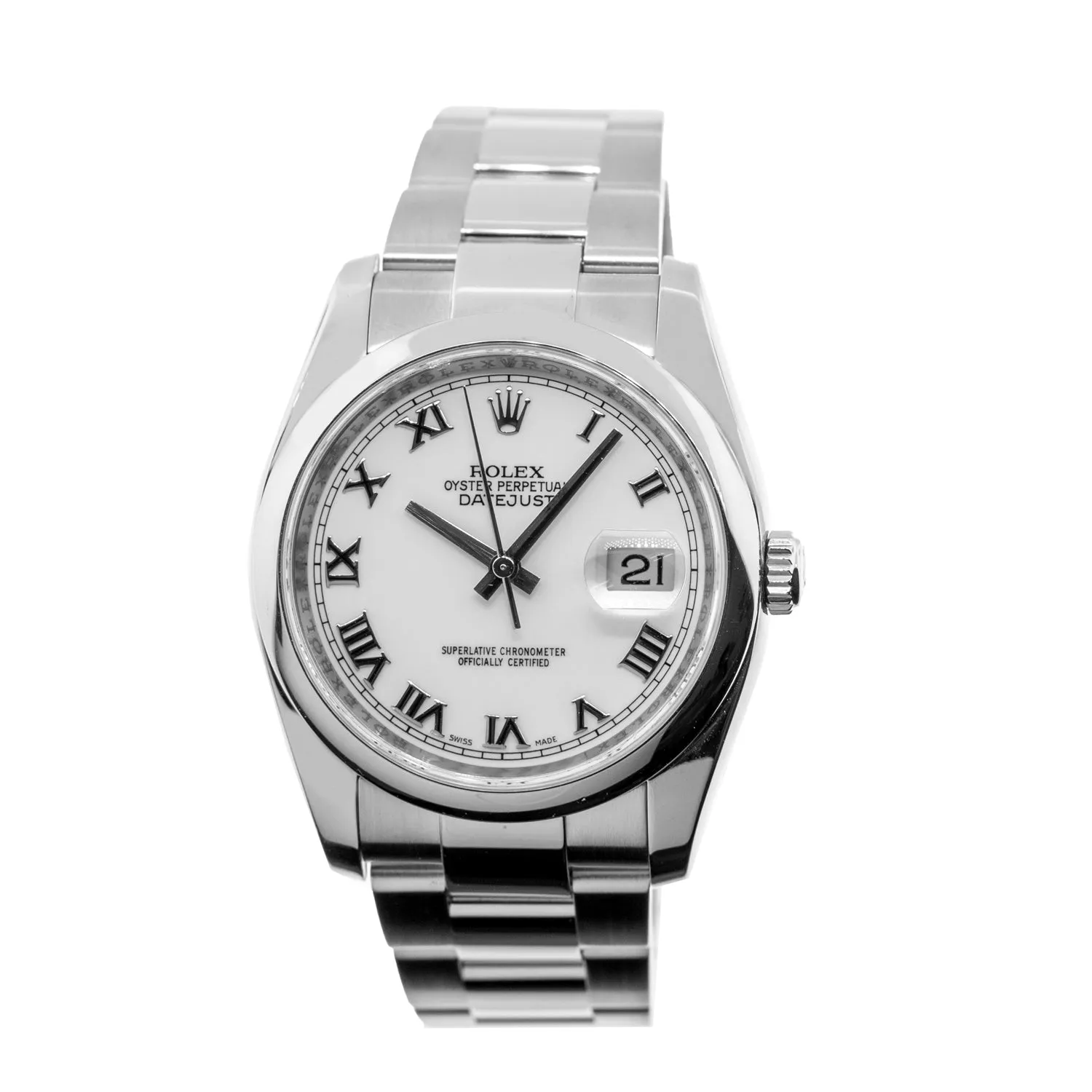 Rolex Datejust 36mm Stainless Steel White Roman Dial Smooth Bezel 116200