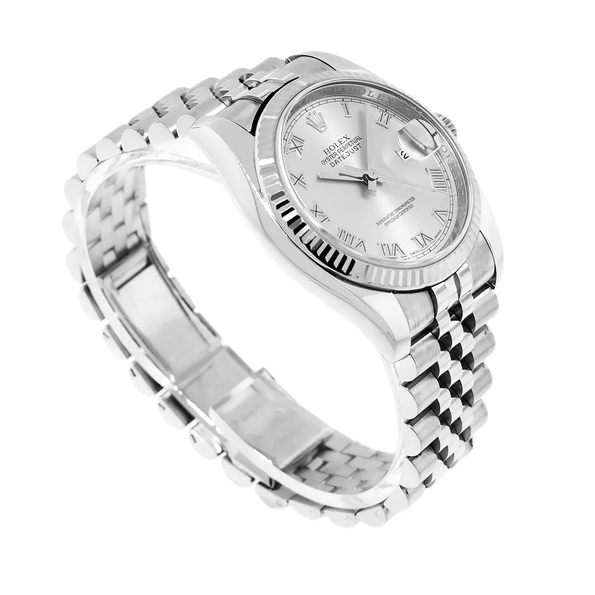 Rolex Datejust 36mm White Gold & Steel Rhodium Roman Dial & Fluted Bezel 116234
