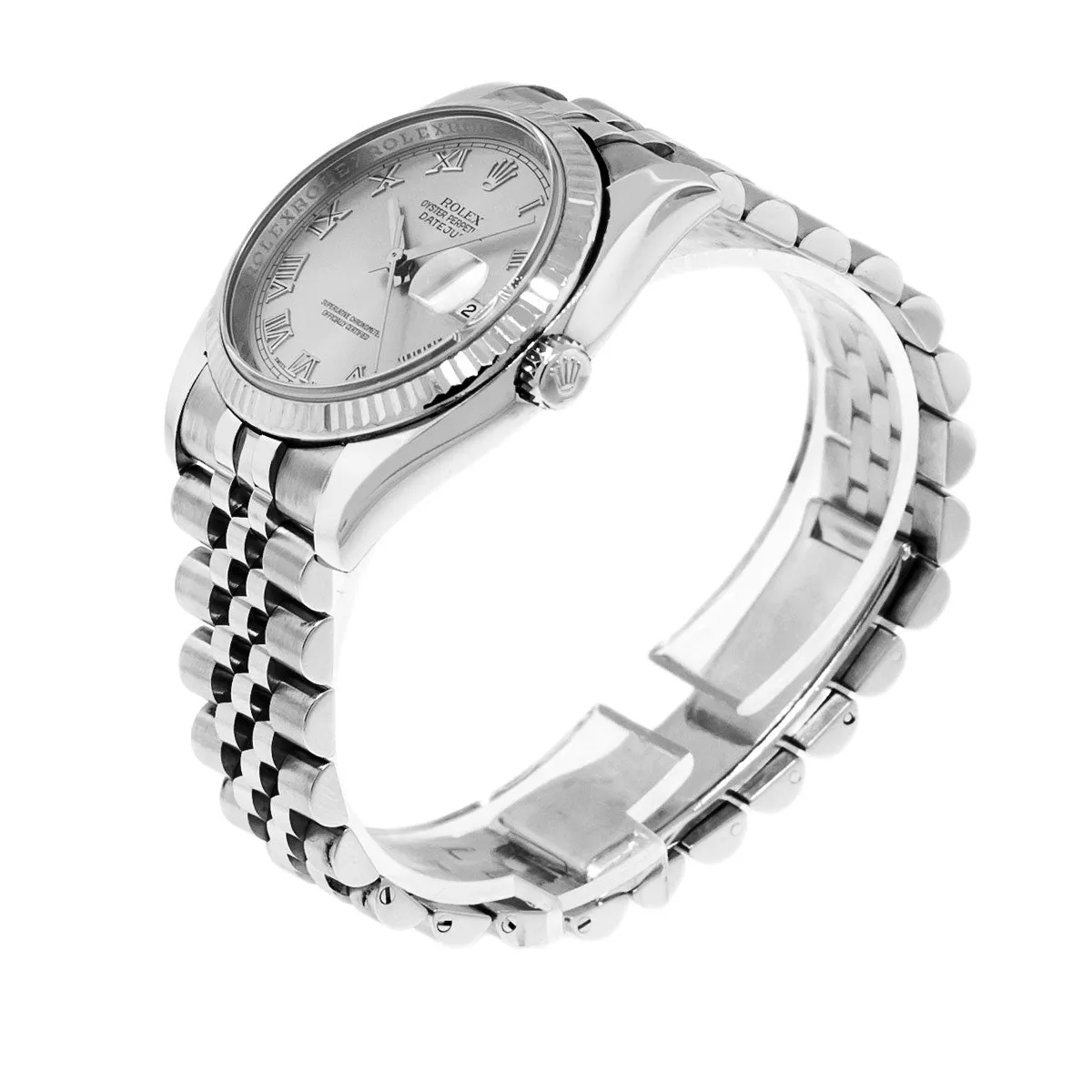 Rolex Datejust 36mm White Gold & Steel Rhodium Roman Dial & Fluted Bezel 116234