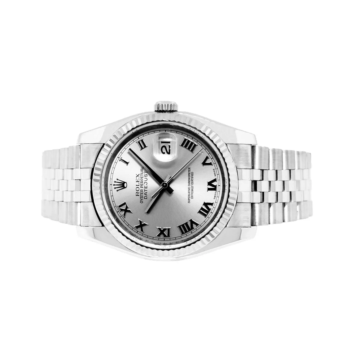 Rolex Datejust 36mm White Gold & Steel Rhodium Roman Dial & Fluted Bezel 116234