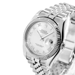 Rolex Datejust 36mm White Gold & Steel Rhodium Roman Dial & Fluted Bezel 116234
