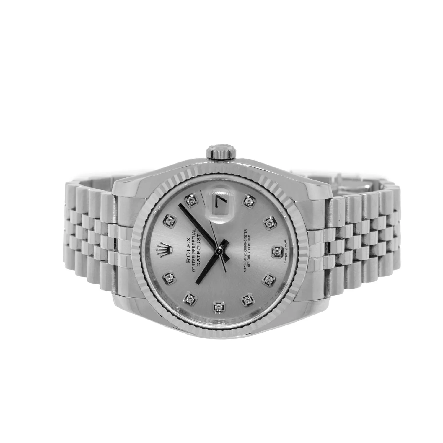 Rolex Datejust 36mm White Gold & Steel Silver Diamond Dial & Fluted Bezel 116234