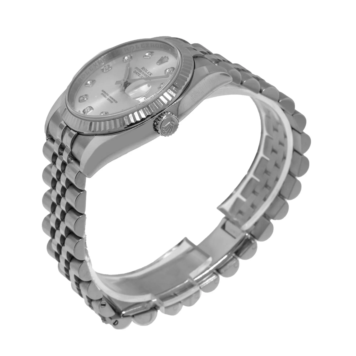 Rolex Datejust 36mm White Gold & Steel Silver Diamond Dial & Fluted Bezel 116234