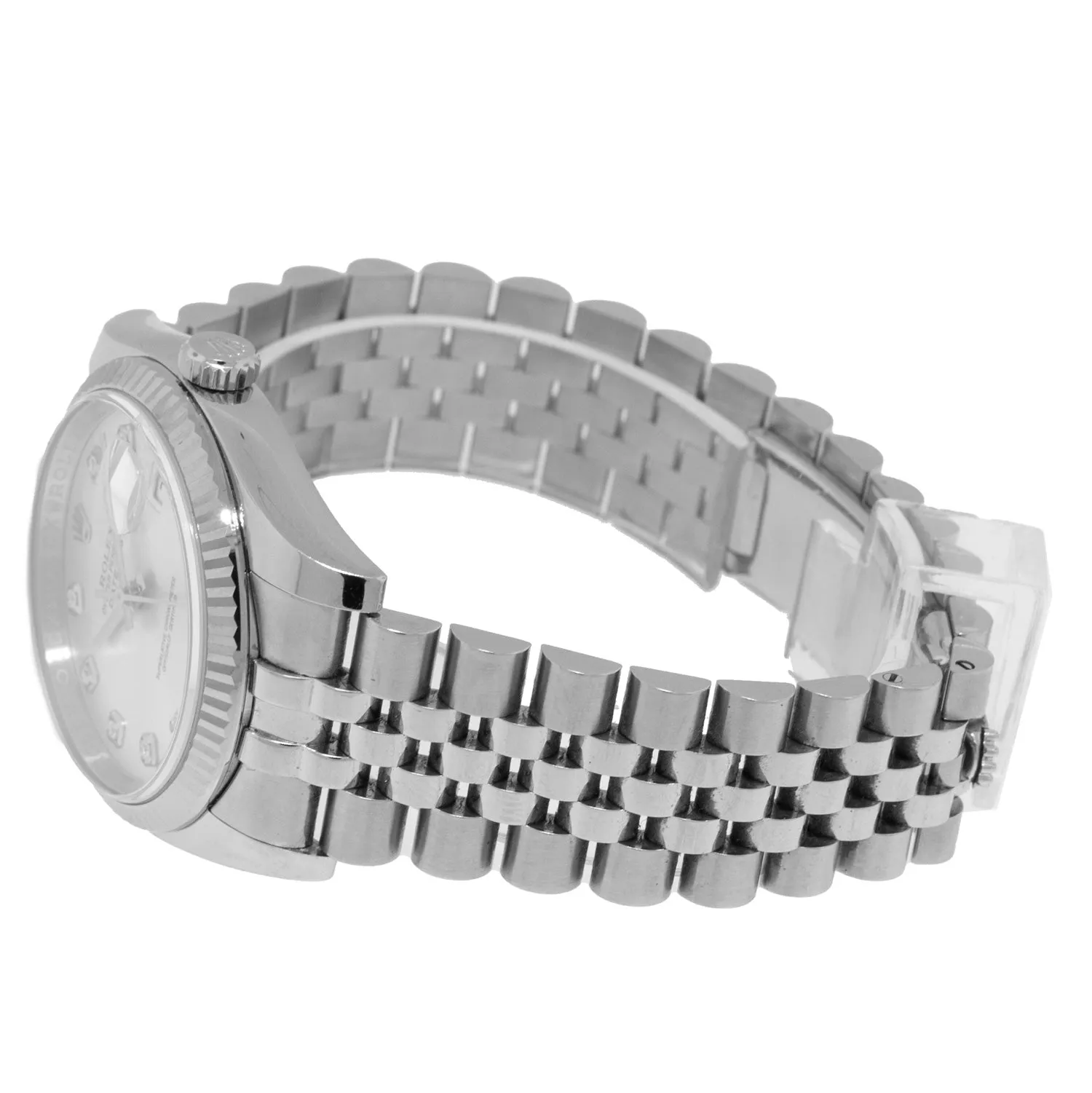 Rolex Datejust 36mm White Gold & Steel Silver Diamond Dial & Fluted Bezel 116234