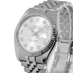 Rolex Datejust 36mm White Gold & Steel Silver Diamond Dial & Fluted Bezel 116234