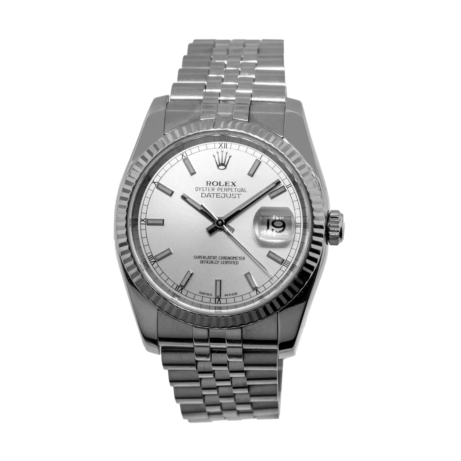 Rolex Datejust 36mm White Gold & Steel Silver Index Dial & Fluted Bezel 116234