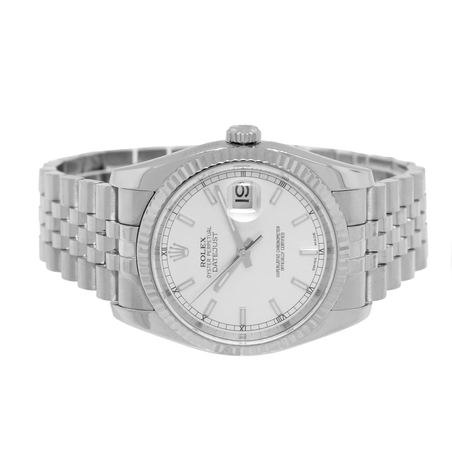 Rolex Datejust 36mm White Gold & Steel Silver Index Dial & Fluted Bezel 116234