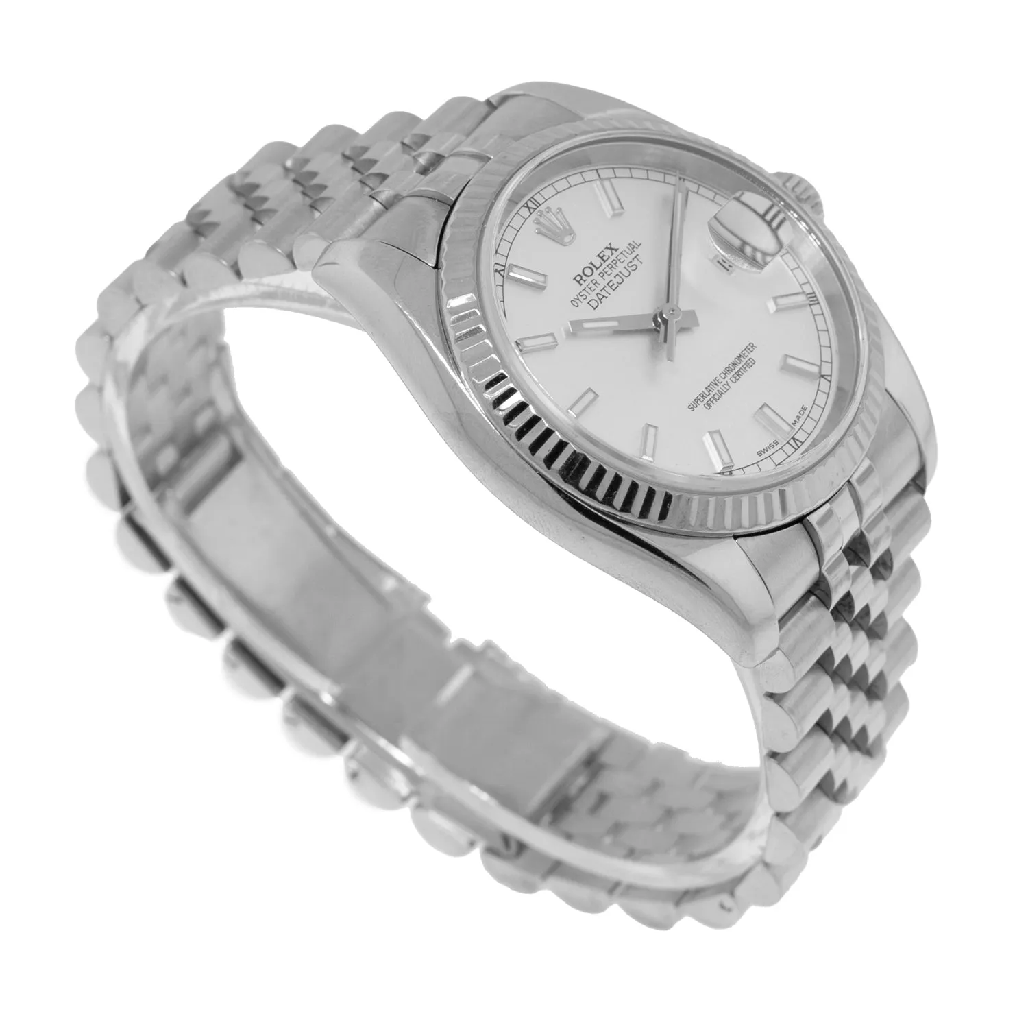 Rolex Datejust 36mm White Gold & Steel Silver Index Dial & Fluted Bezel 116234