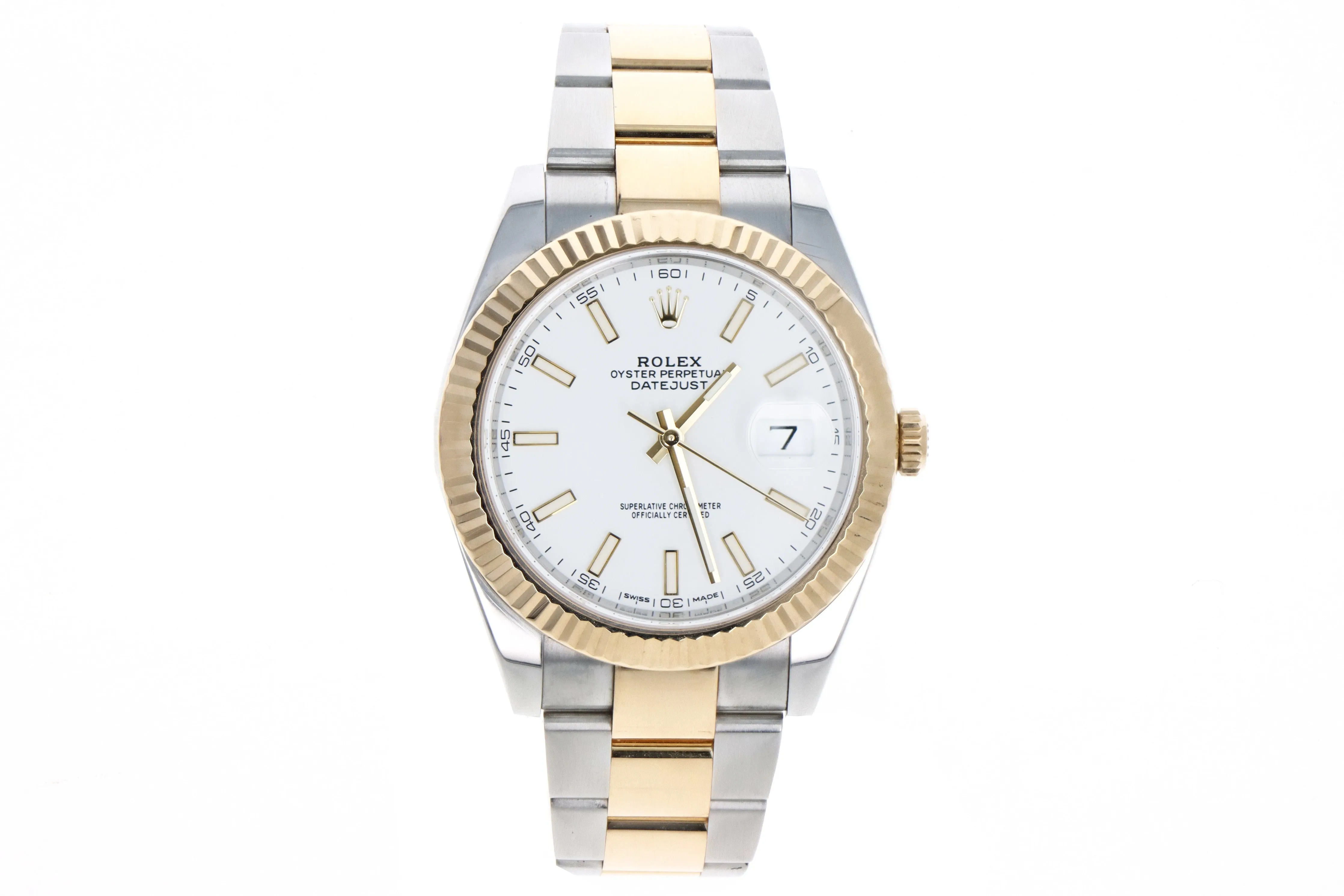 Rolex Datejust 41MM Model 126333 Two Tone White Stick Dial Box and Papers