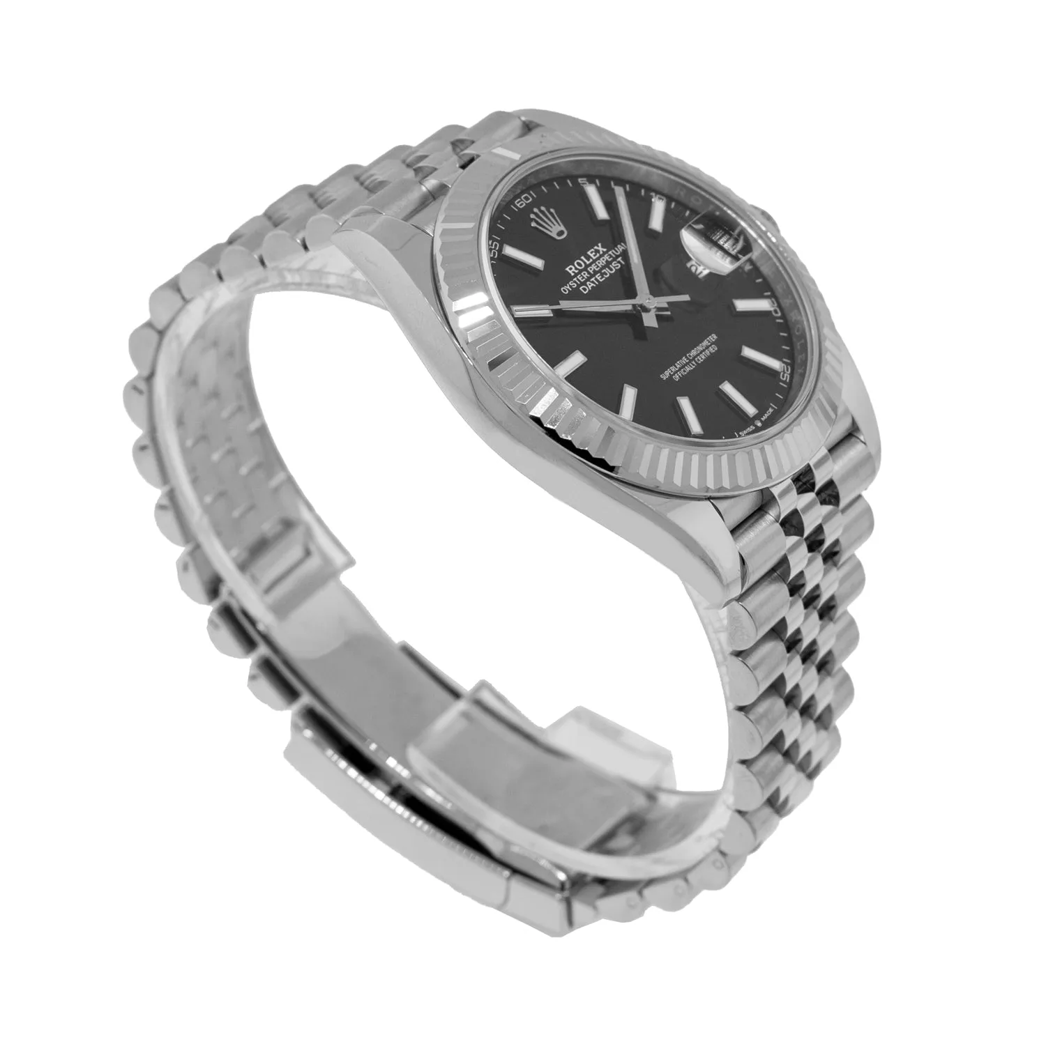Rolex Datejust II 41mm Stainless Steel Black Index Dial 18K White Gold Fluted Bezel 126334