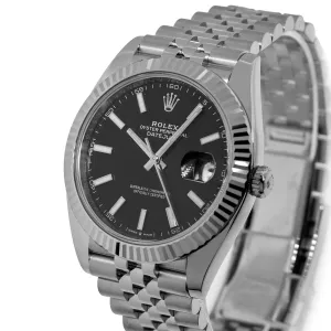 Rolex Datejust II 41mm Stainless Steel Black Index Dial 18K White Gold Fluted Bezel 126334