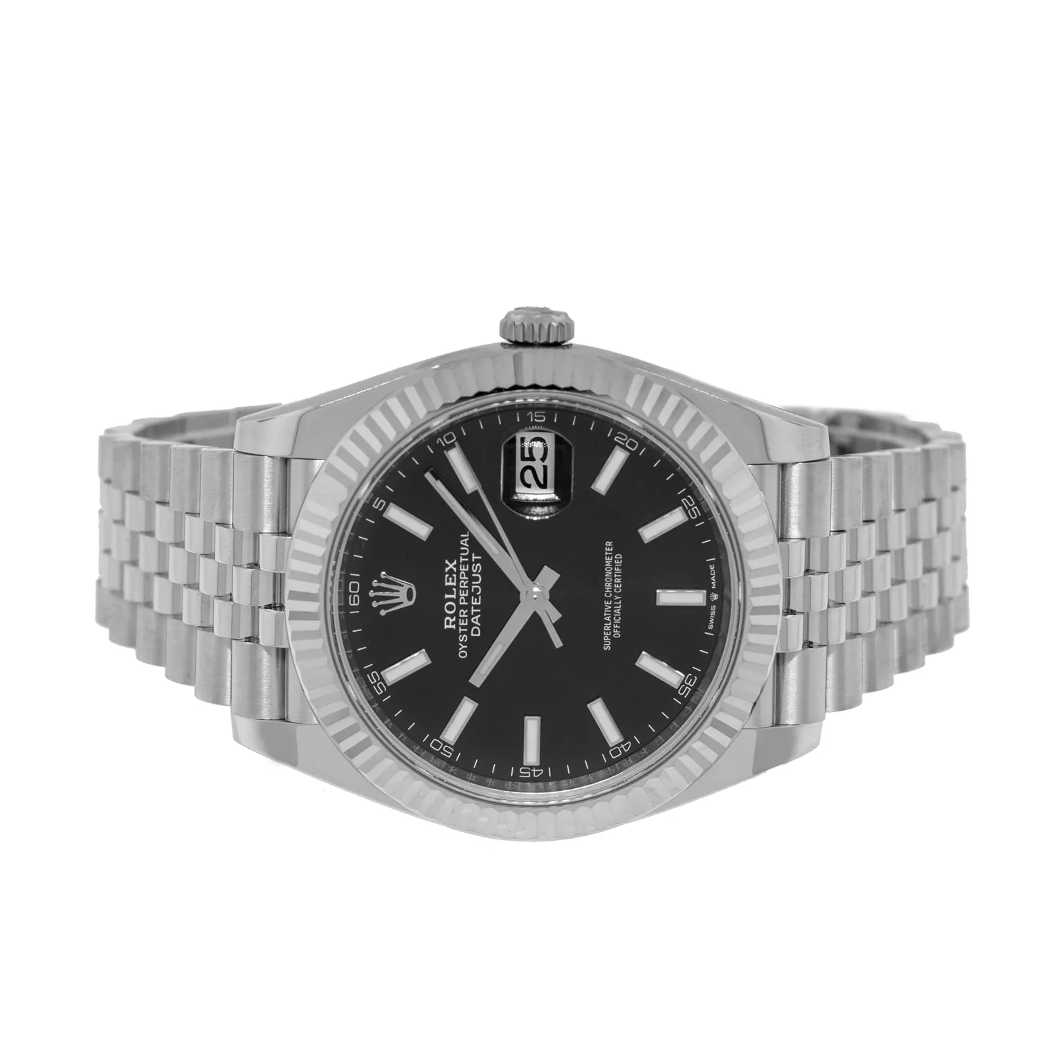 Rolex Datejust II 41mm Stainless Steel Black Index Dial 18K White Gold Fluted Bezel 126334
