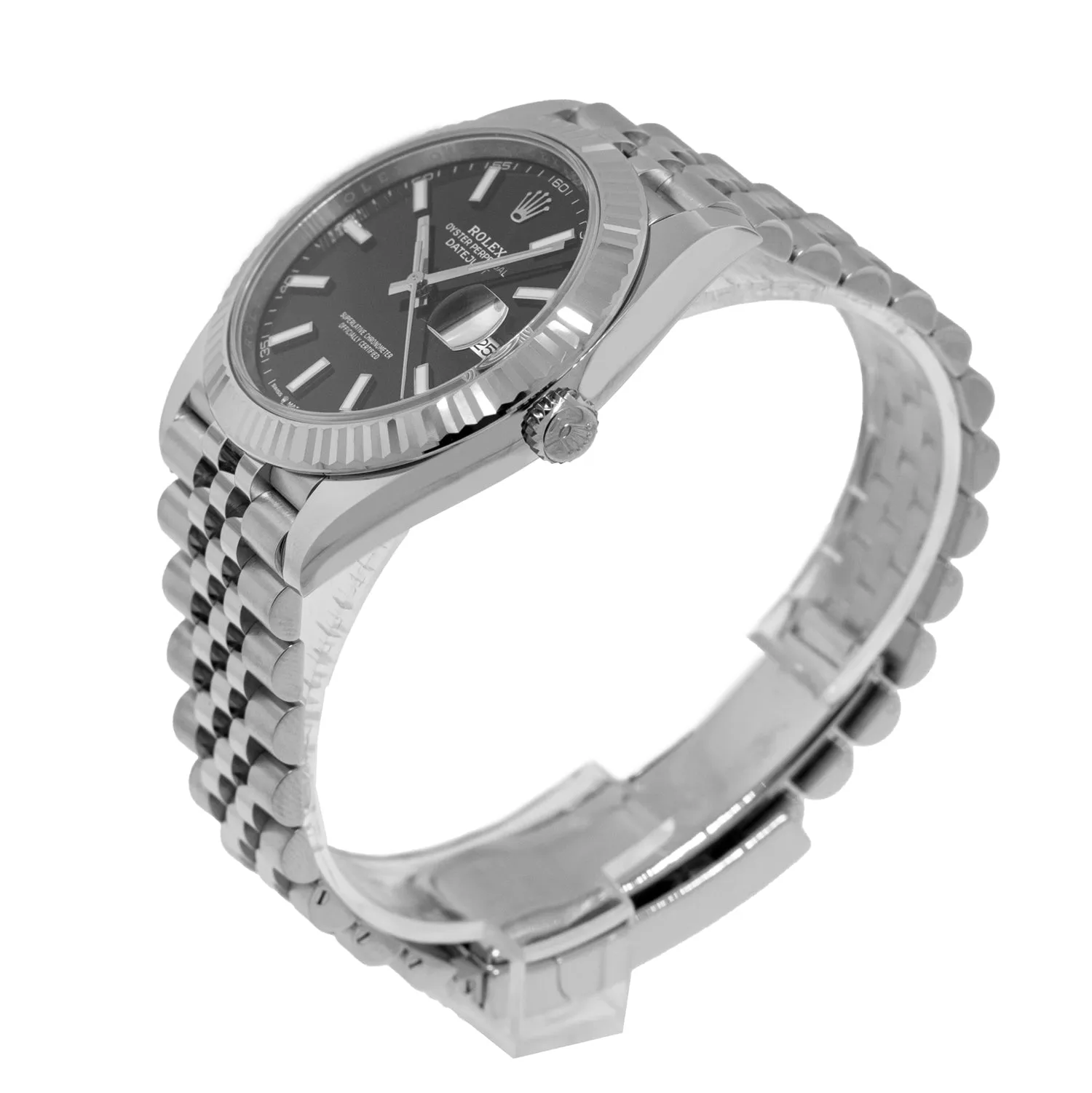 Rolex Datejust II 41mm Stainless Steel Black Index Dial 18K White Gold Fluted Bezel 126334