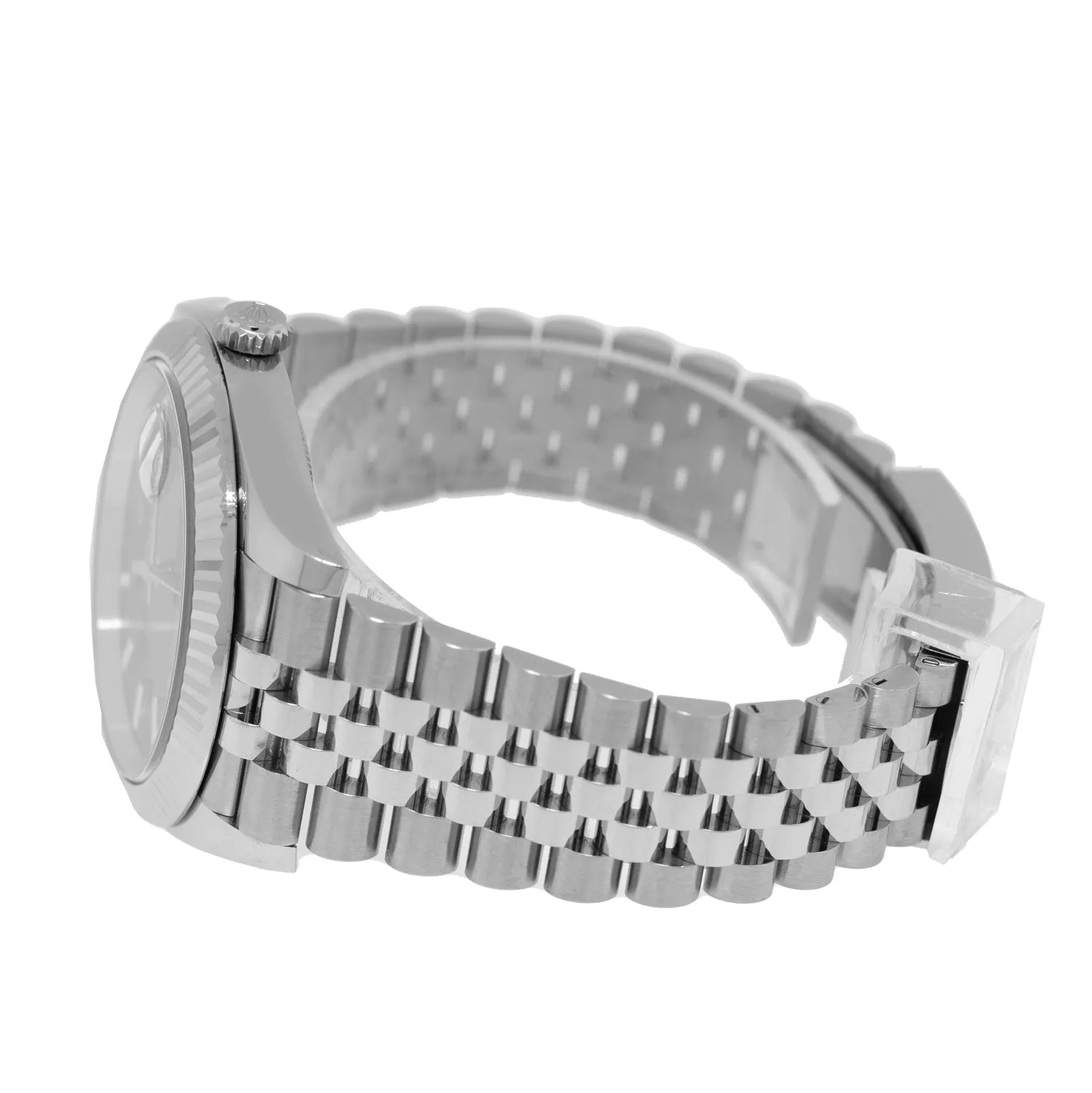 Rolex Datejust II 41mm Stainless Steel Blue Motif Index Dial 18K White Gold Fluted Bezel 126334