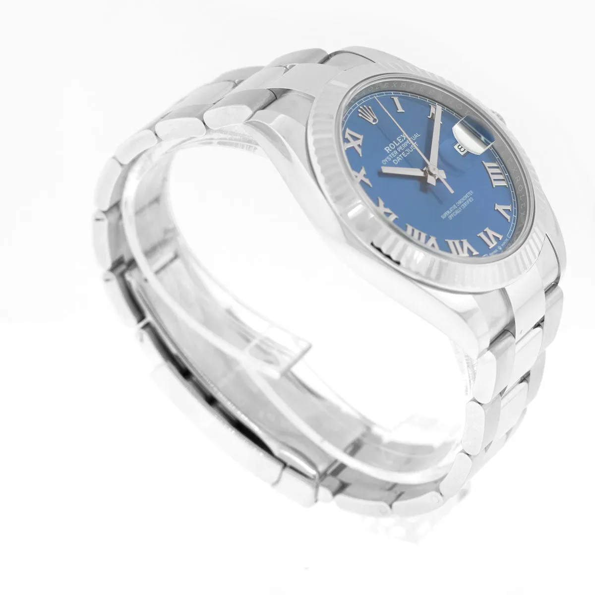 Rolex Datejust II 41mm Stainless Steel Blue Roman Dial 18K White Gold Fluted Bezel 126334