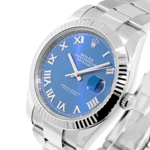Rolex Datejust II 41mm Stainless Steel Blue Roman Dial 18K White Gold Fluted Bezel 126334