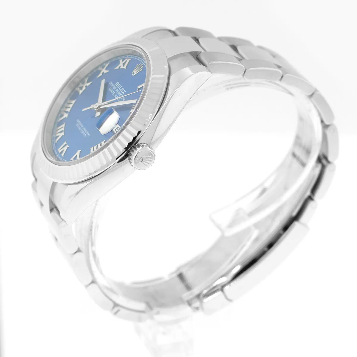 Rolex Datejust II 41mm Stainless Steel Blue Roman Dial 18K White Gold Fluted Bezel 126334