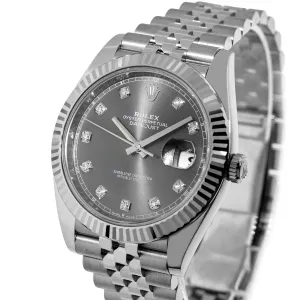 Rolex Datejust II 41mm Stainless Steel Dark Rhodium Diamond Dial 18K White Gold Fluted Bezel 126334