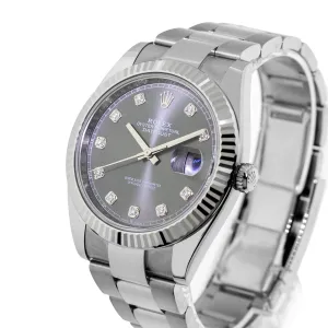 Rolex Datejust II 41mm Stainless Steel Dark Rhodium Diamond Dial 18K White Gold Fluted Bezel 126334
