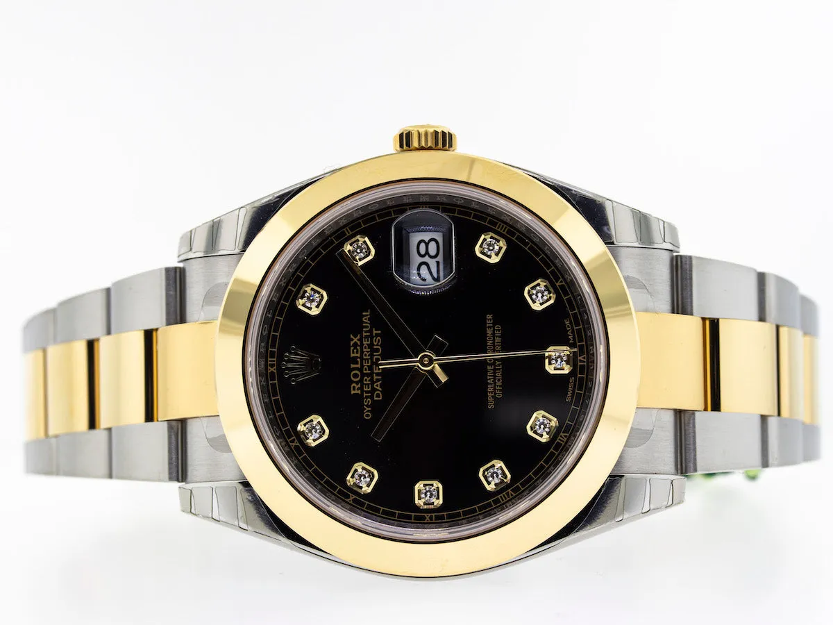 Rolex Datejust II 41mm Yellow Gold & Steel Black Diamond Dial Smooth Bezel 126303