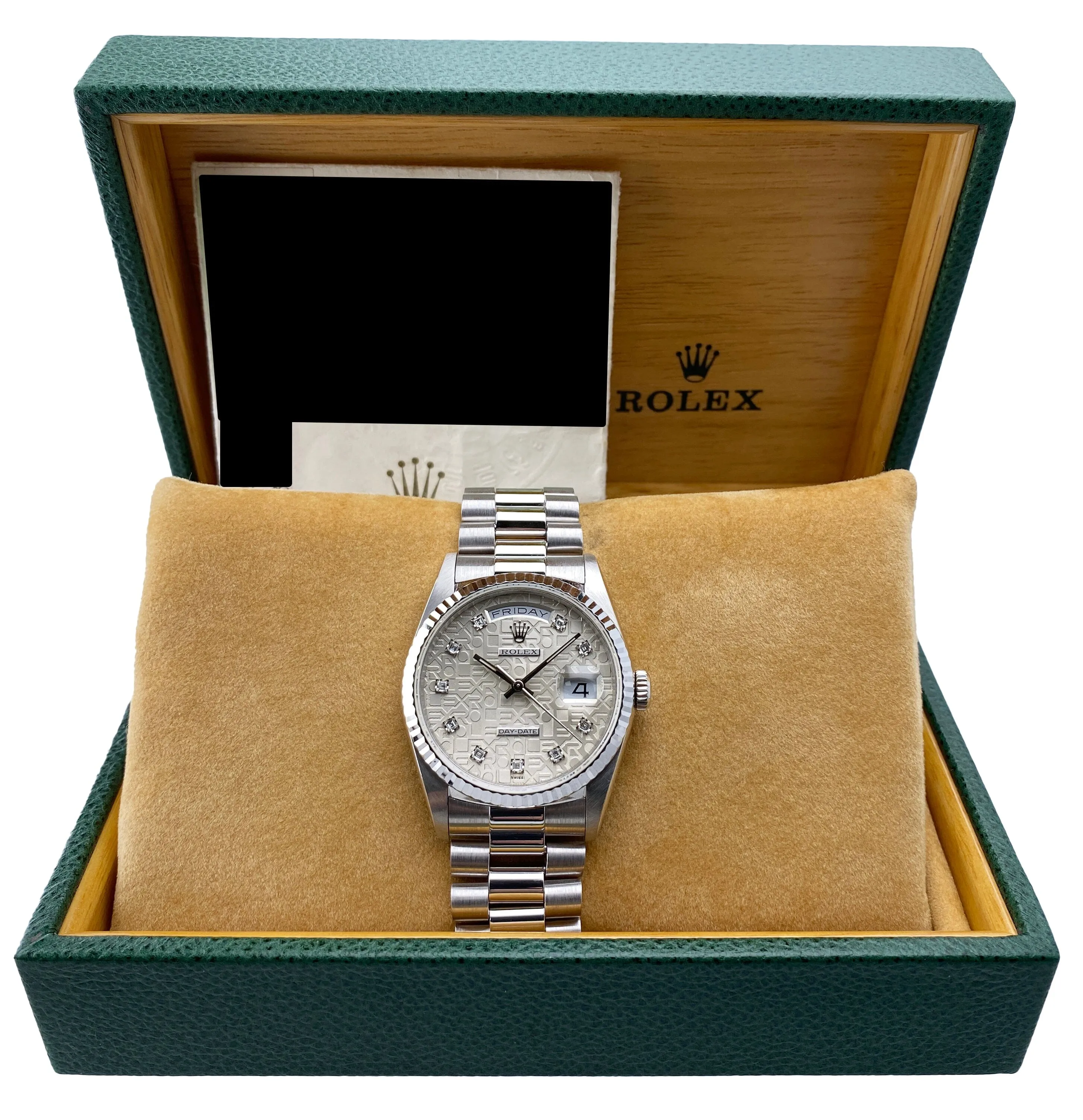 Rolex Day-Date 18239 Anniversary Diamond Dial Mens Watch Box Papers