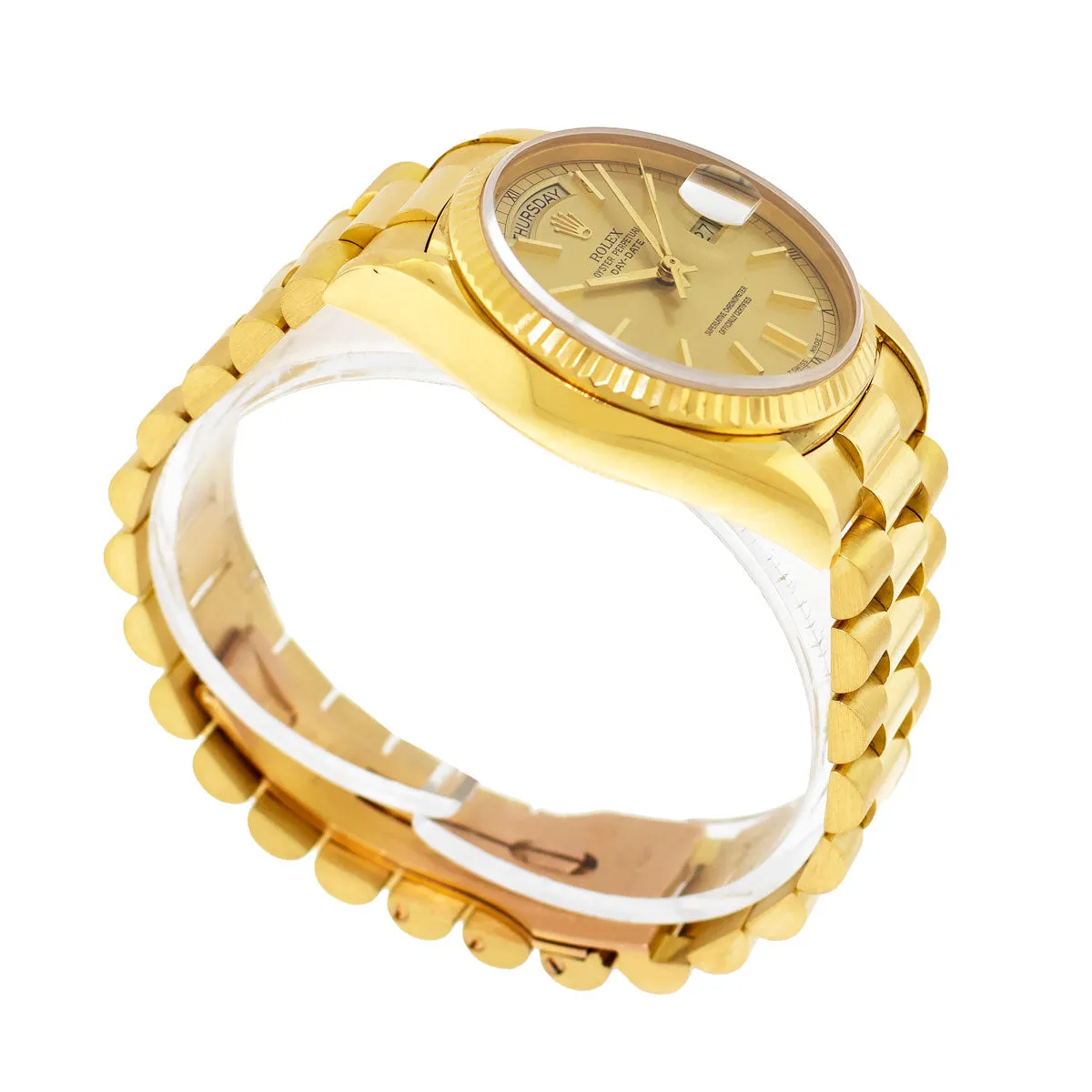 Rolex Day-Date 36mm Yellow Gold Champagne Index Dial & Fluted Bezel 18238