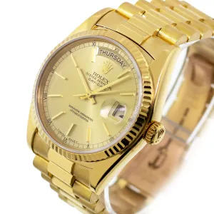 Rolex Day-Date 36mm Yellow Gold Champagne Index Dial & Fluted Bezel 18238