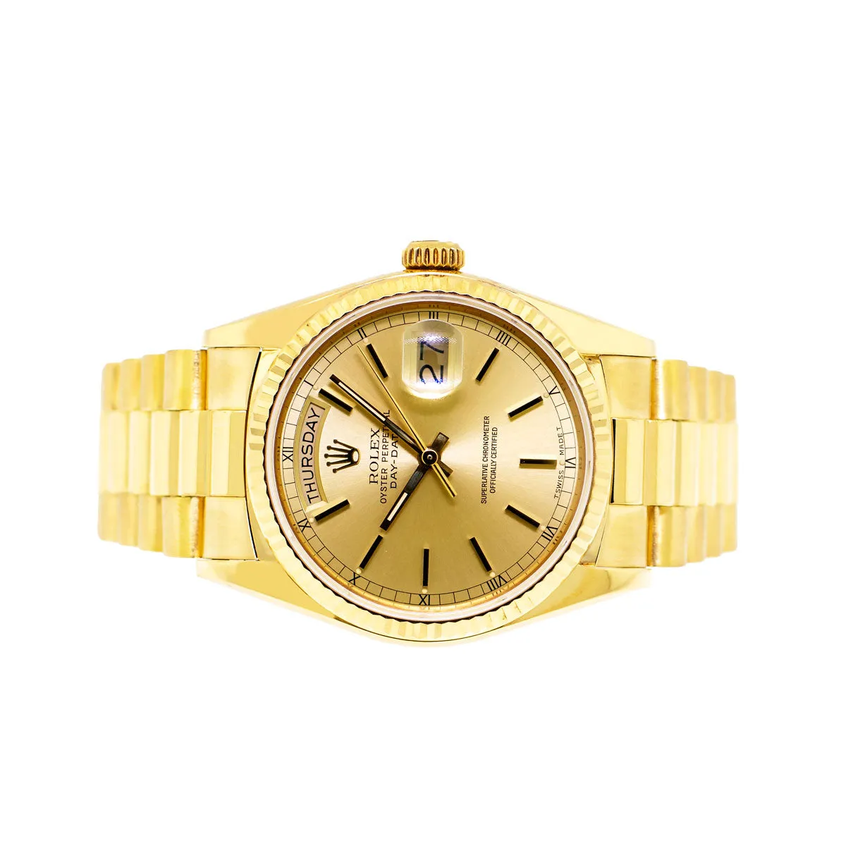 Rolex Day-Date 36mm Yellow Gold Champagne Index Dial & Fluted Bezel 18238