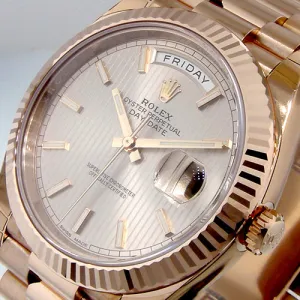 Rolex Day-Date 40mm Everose Gold Sundust Stripe Index Dial & Fluted Bezel 228235