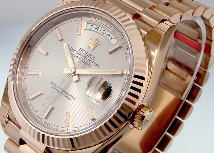 Rolex Day-Date 40mm Everose Gold Sundust Stripe Index Dial & Fluted Bezel 228235