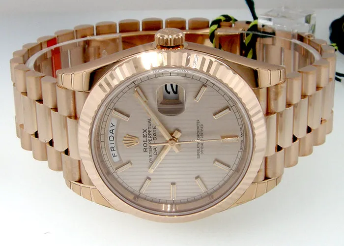 Rolex Day-Date 40mm Everose Gold Sundust Stripe Index Dial & Fluted Bezel 228235