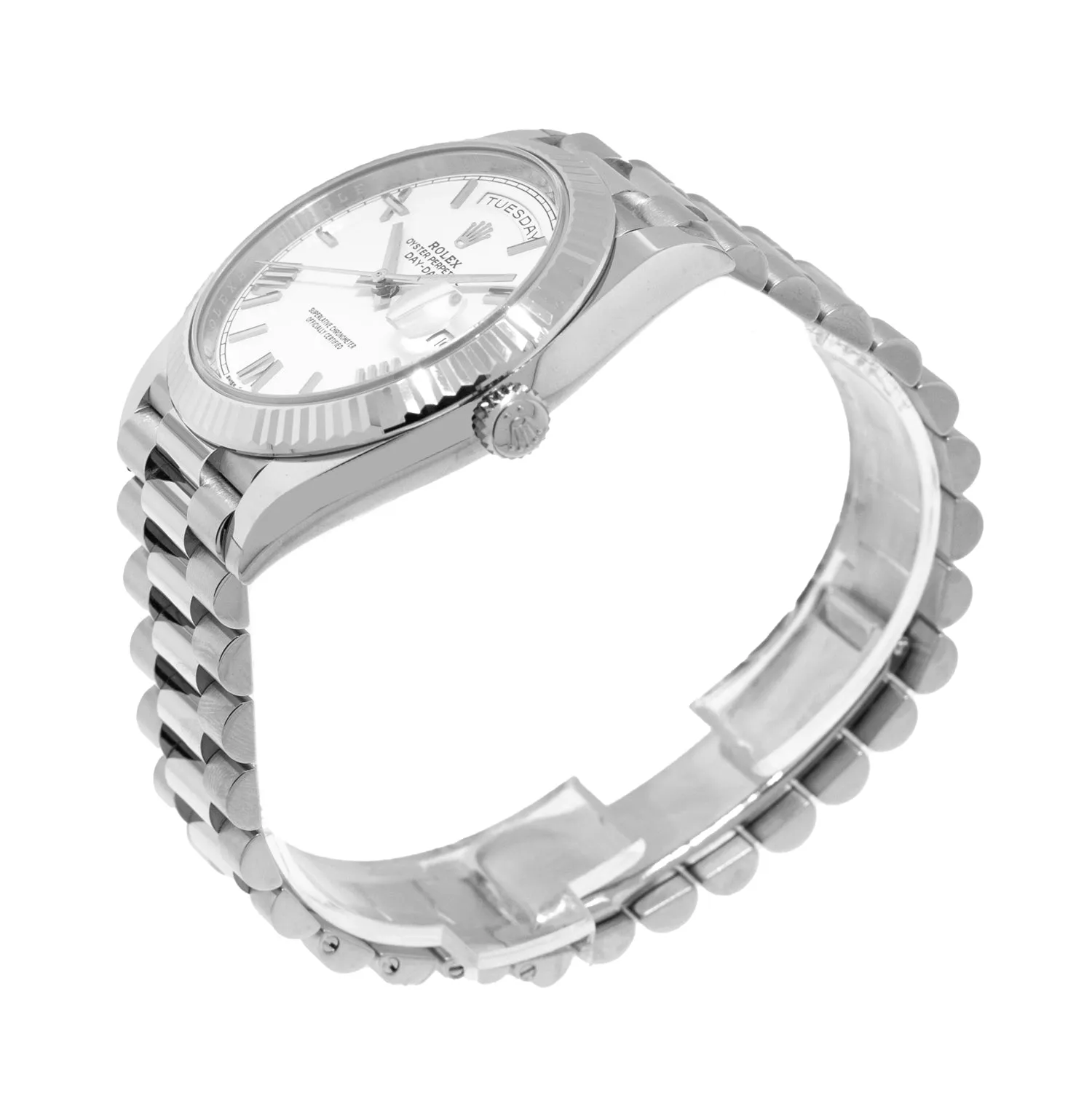 Rolex Day-Date 40mm White Gold White Roman Dial President 228239