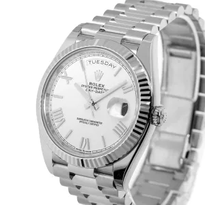 Rolex Day-Date 40mm White Gold White Roman Dial President 228239