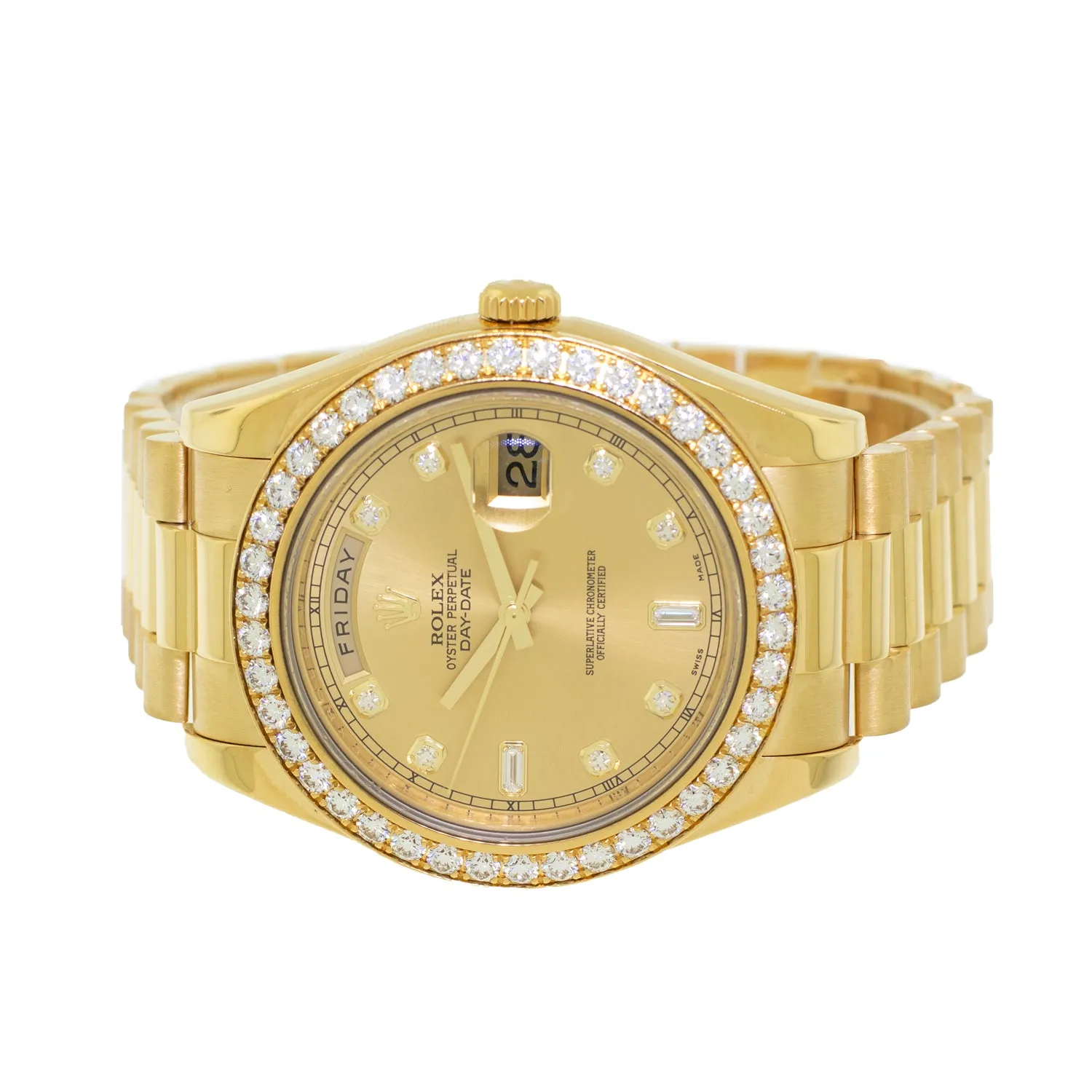 Rolex Day-Date 41mm Yellow Gold Factory Champagne Diamond Dial & Diamond Bezel 218348