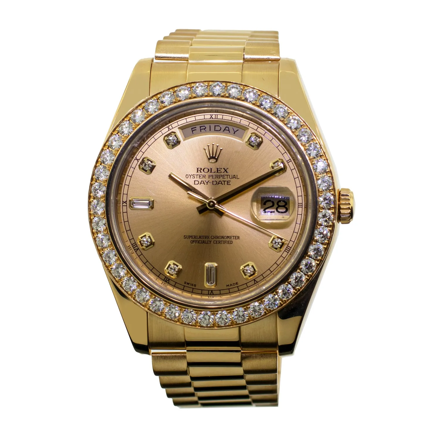 Rolex Day-Date 41mm Yellow Gold Factory Champagne Diamond Dial & Diamond Bezel 218348