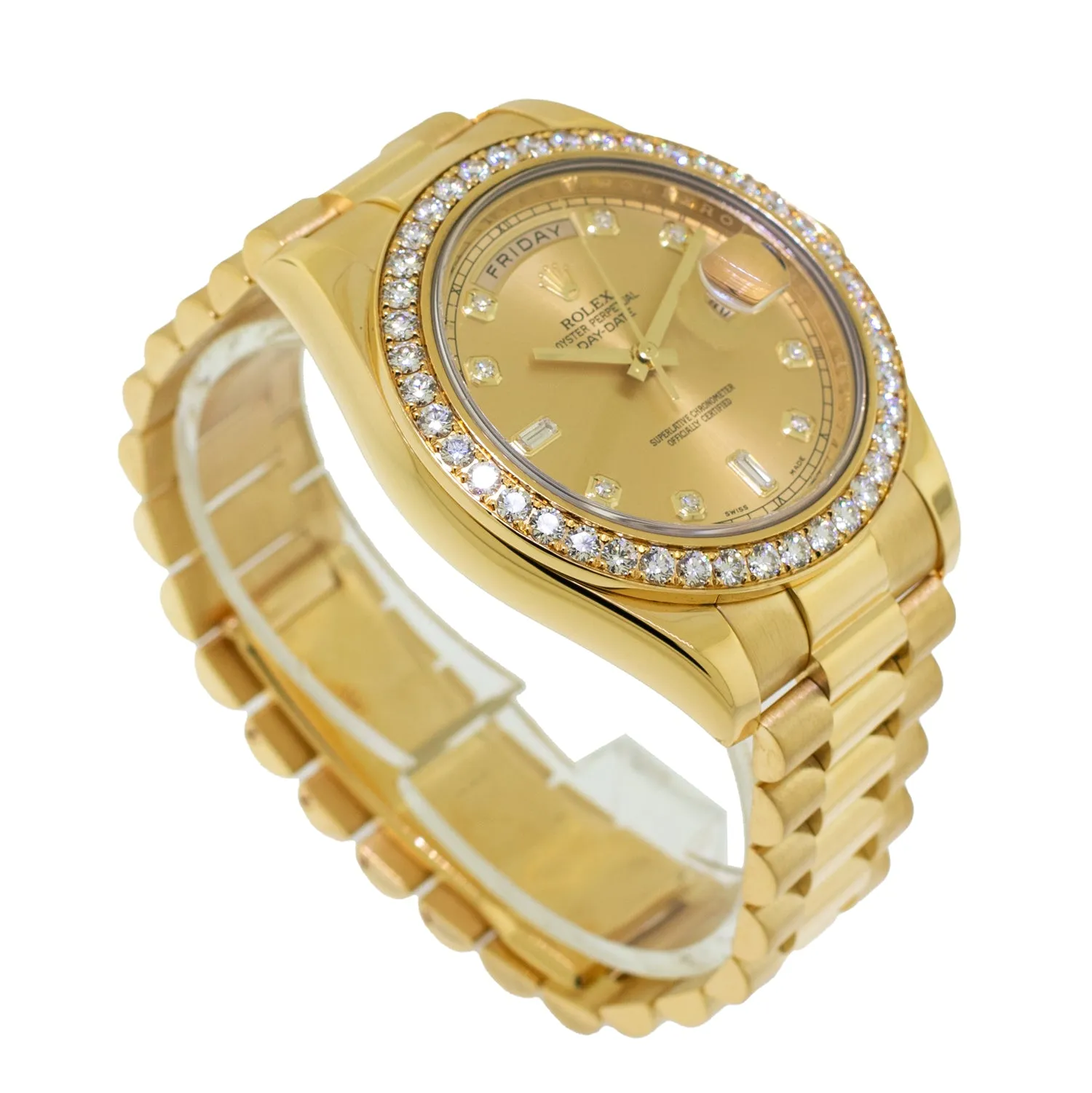 Rolex Day-Date 41mm Yellow Gold Factory Champagne Diamond Dial & Diamond Bezel 218348