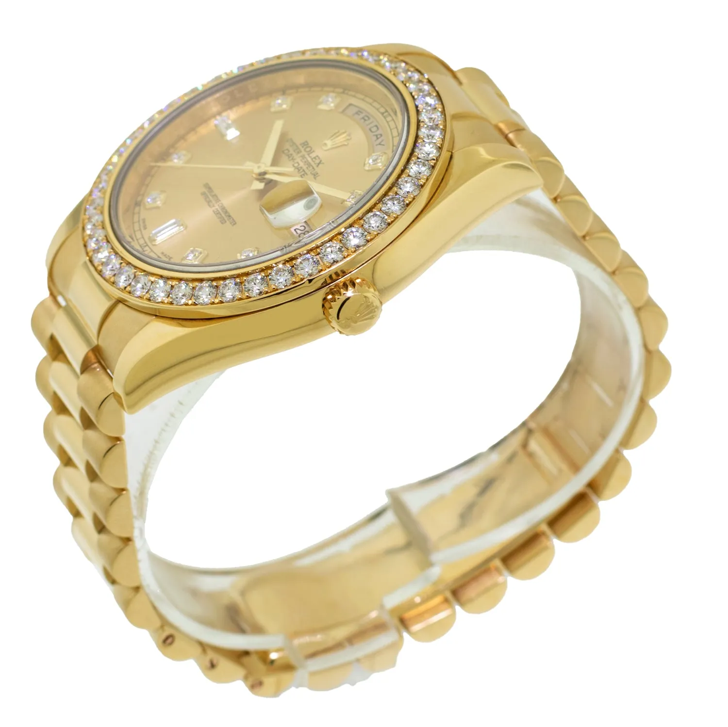 Rolex Day-Date 41mm Yellow Gold Factory Champagne Diamond Dial & Diamond Bezel 218348