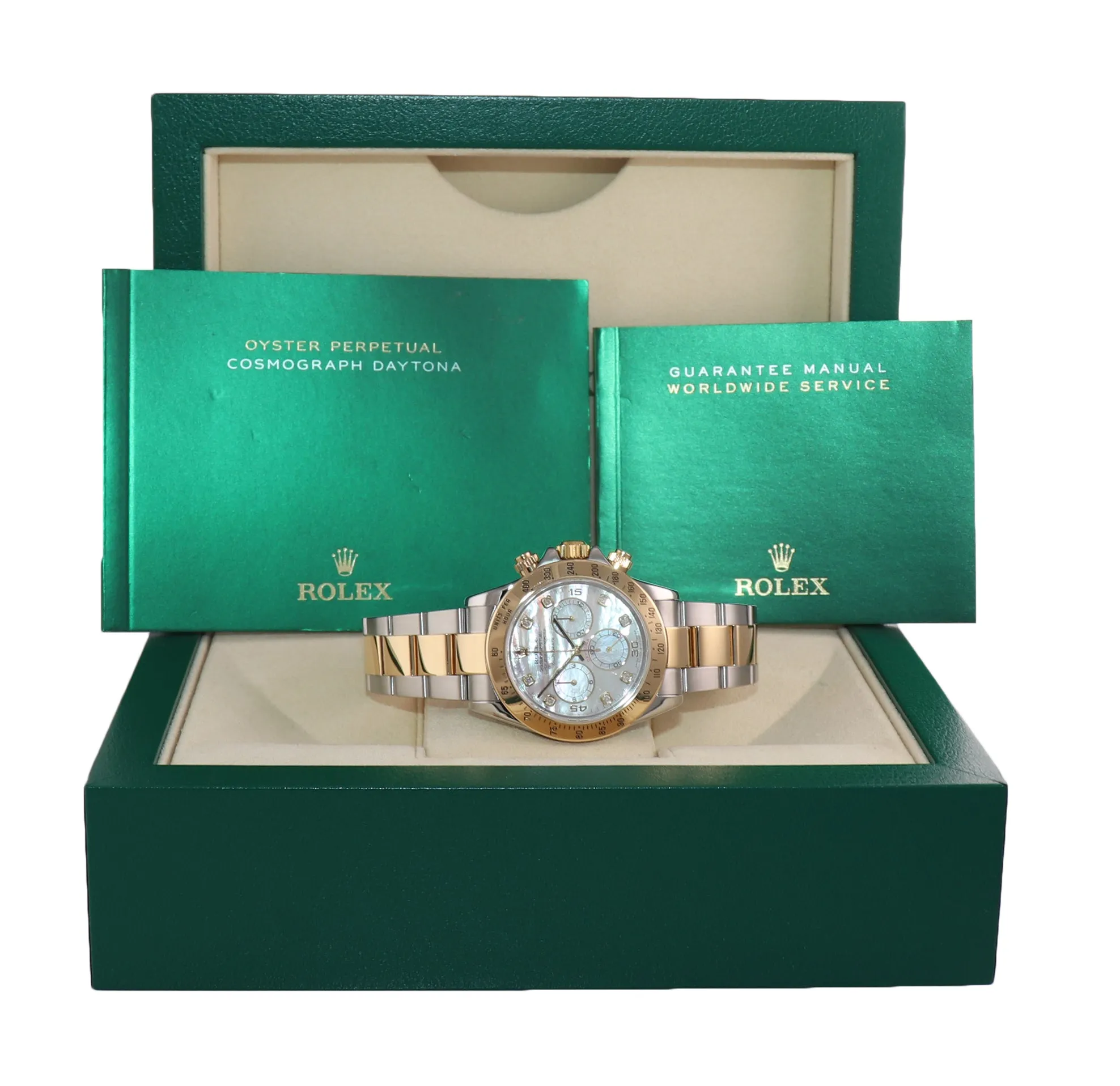 Rolex Daytona 116523 Original Mother of Pearl Diamond Steel Gold Two Tone Watch