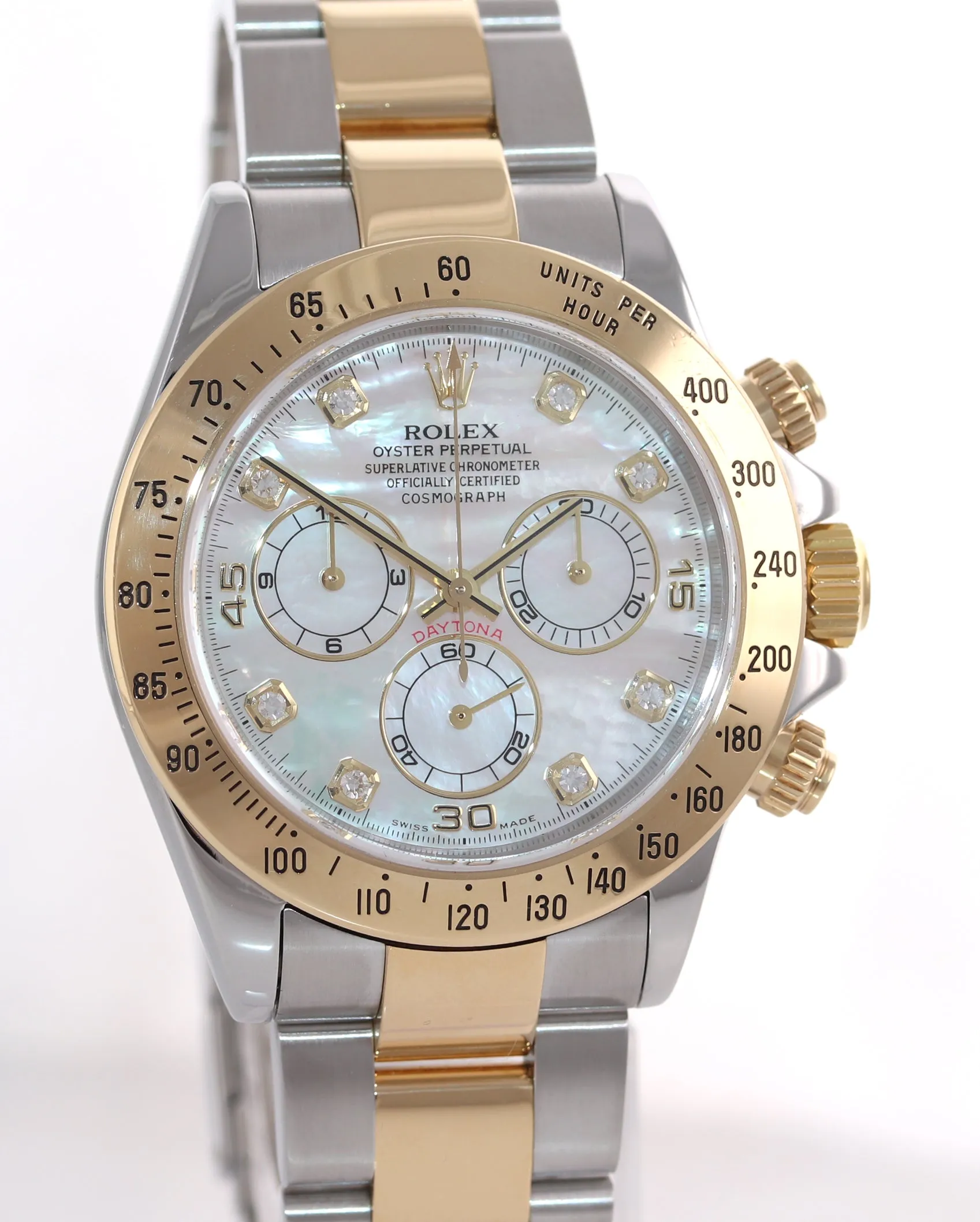 Rolex Daytona 116523 Original Mother of Pearl Diamond Steel Gold Two Tone Watch