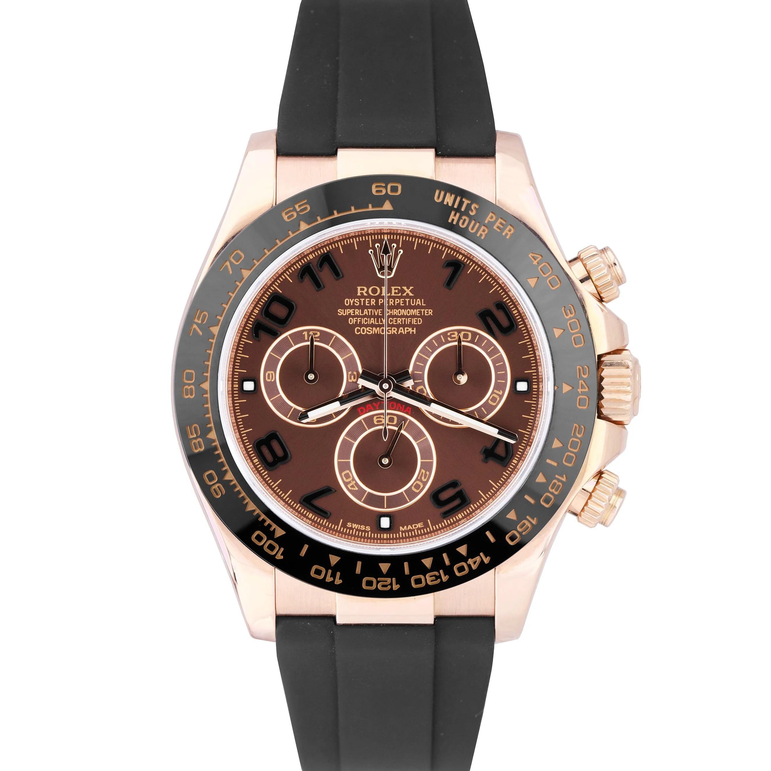 Rolex Daytona Cosmograph 18K Rose Gold Chocolate Arabic Rubber 40mm Watch 116515