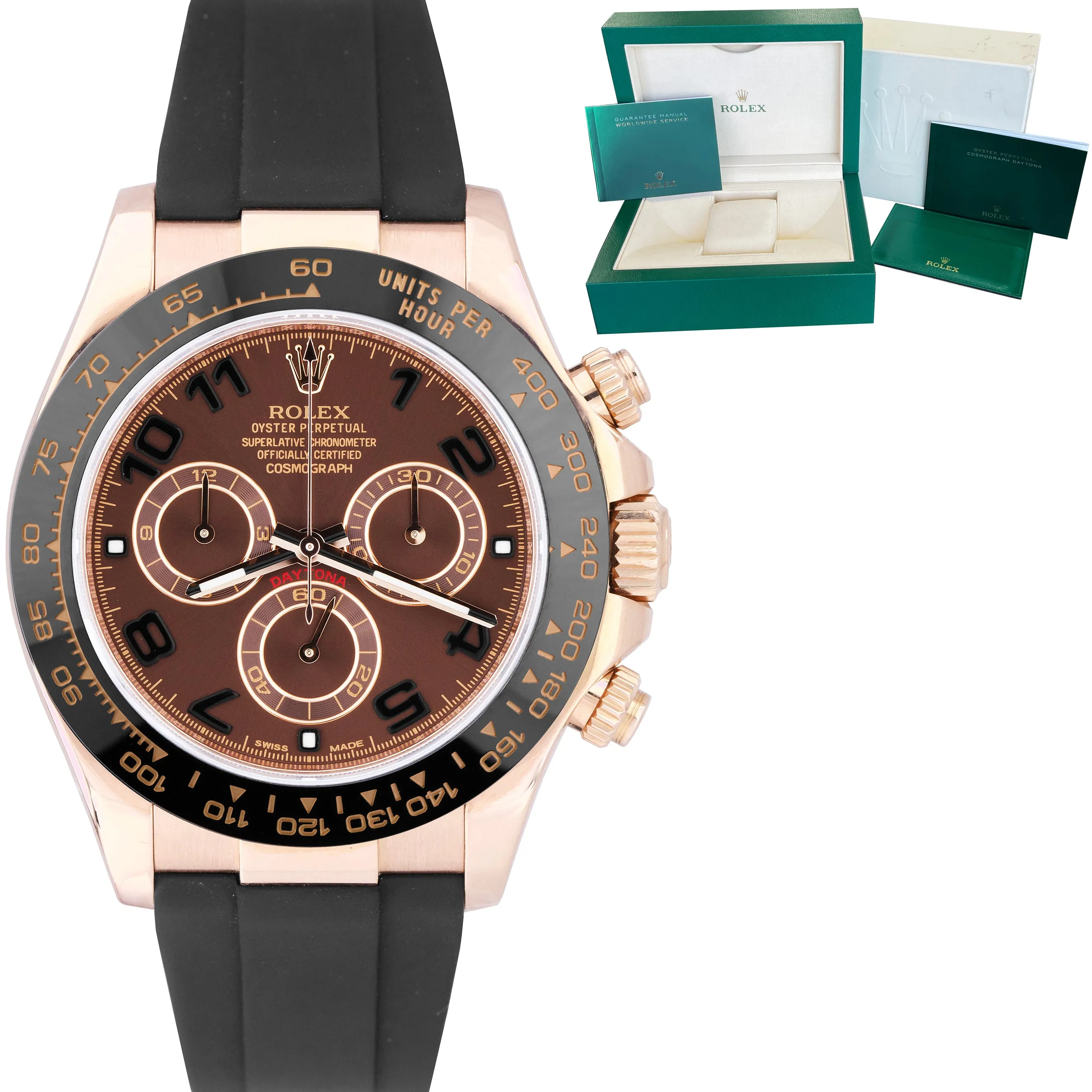 Rolex Daytona Cosmograph 18K Rose Gold Chocolate Arabic Rubber 40mm Watch 116515