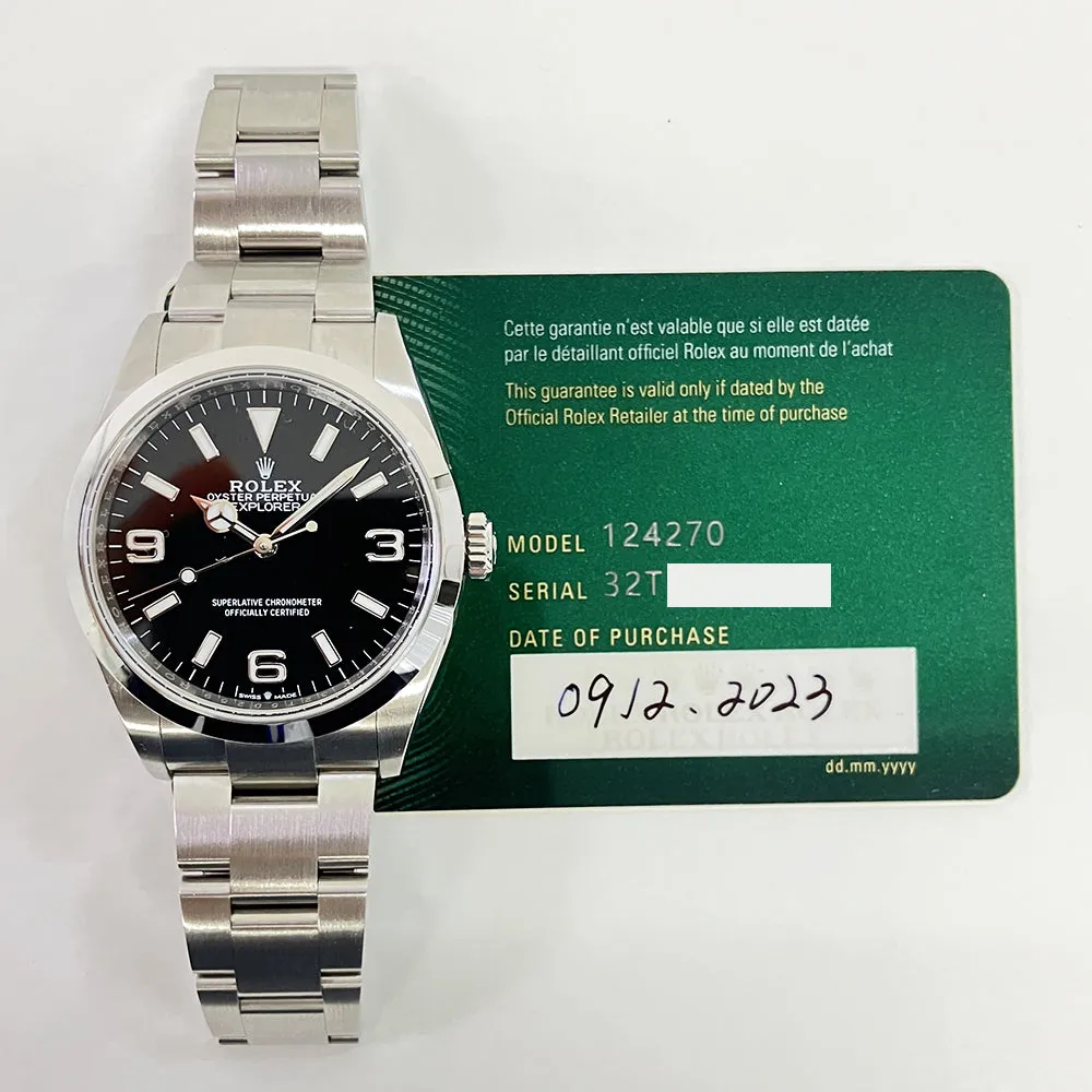 Rolex Explorer 124270 Black Dial Dec 2023