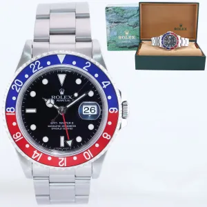 Rolex GMT-Master II Pepsi Blue Red Steel Black Dial 16710 40mm Watch Box
