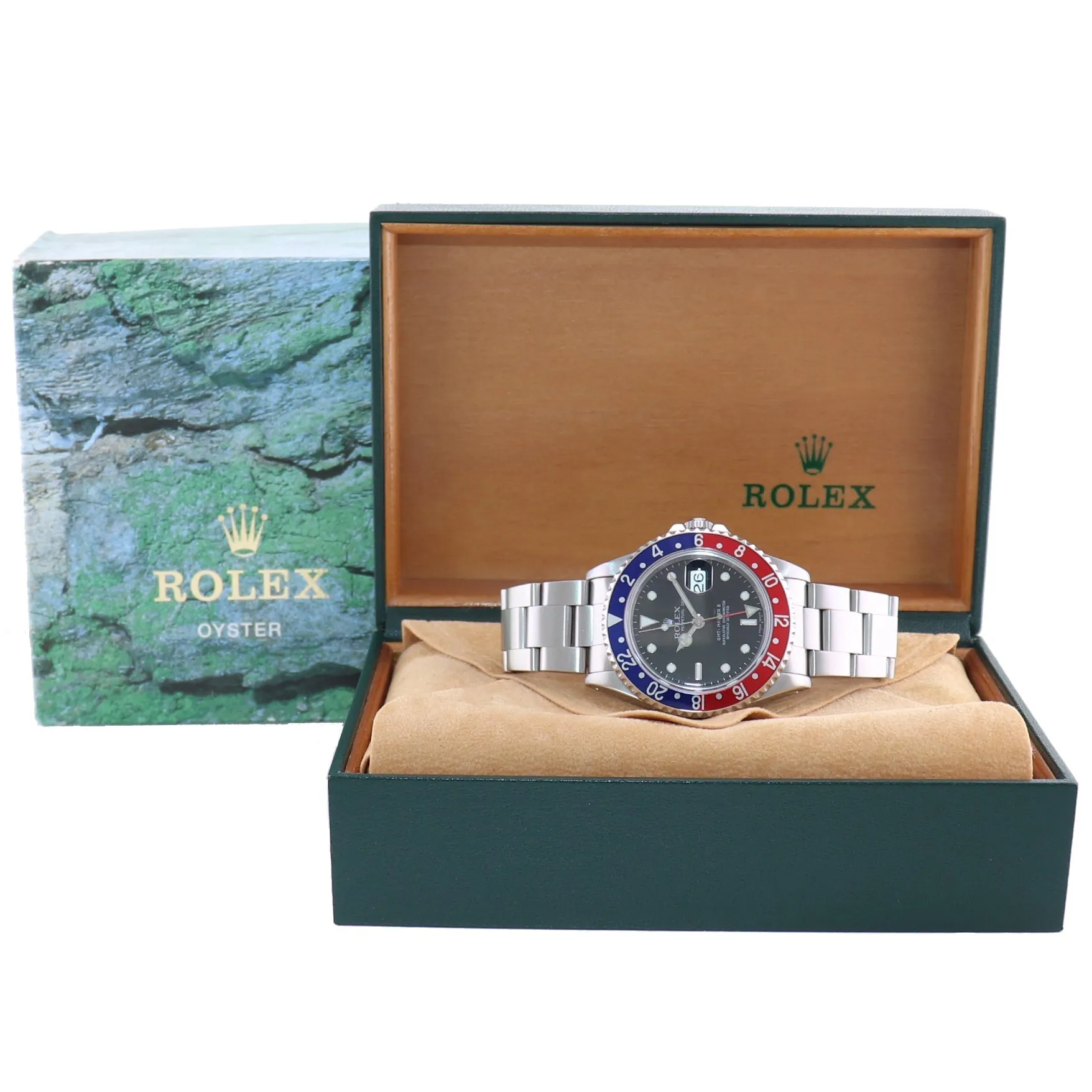 Rolex GMT-Master II Pepsi Blue Red Steel Black Dial 16710 40mm Watch Box